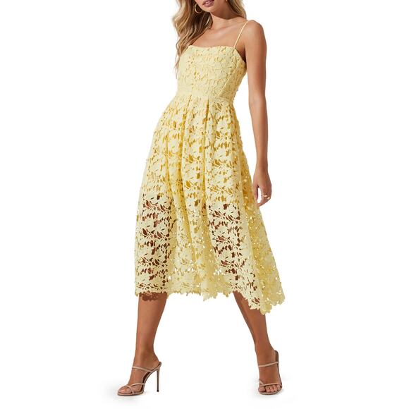ASTR The Label Joyce Linen Blend Lace Midi Dress - L - Picture 1 of 5
